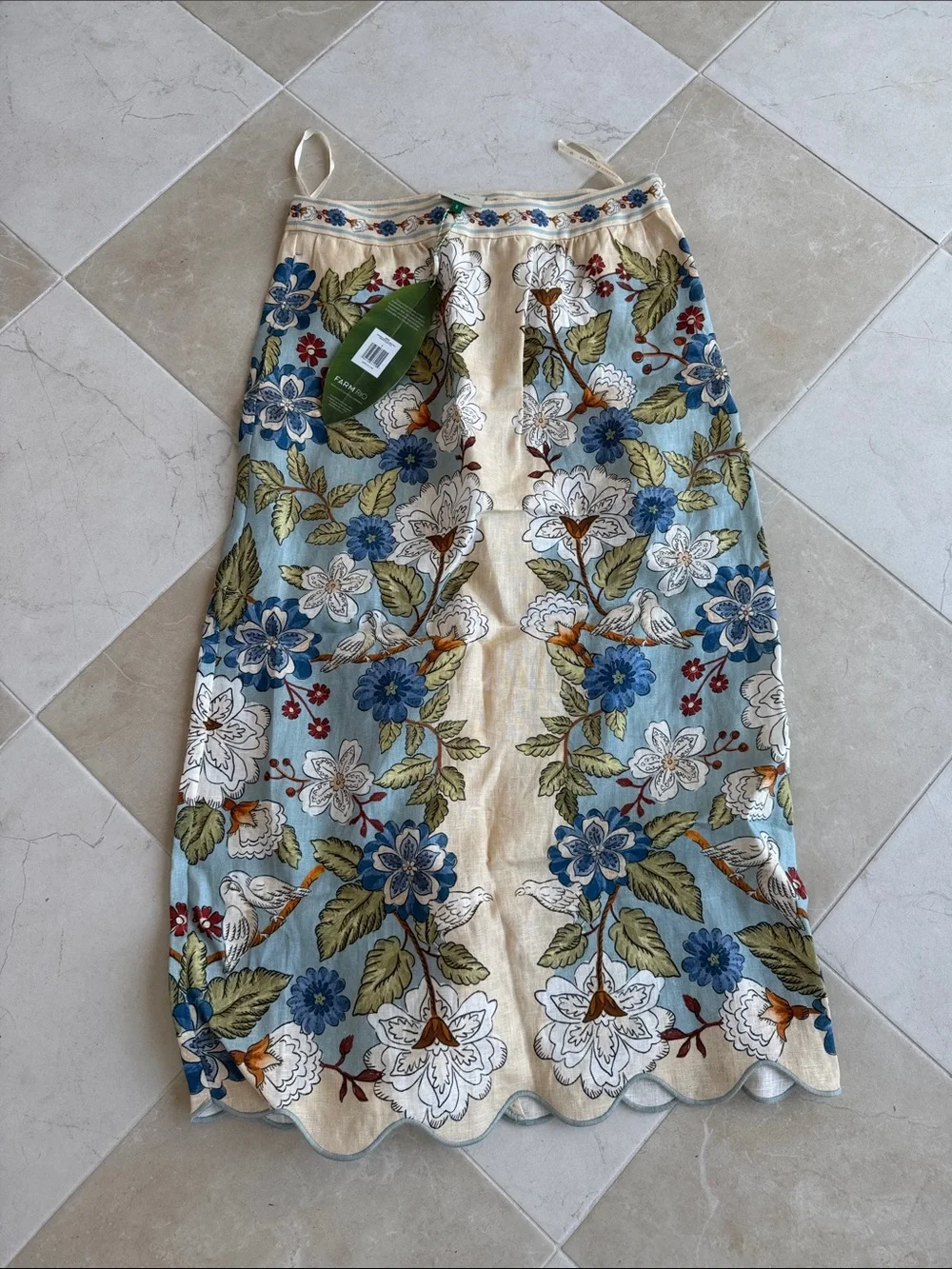 FARM Rio Embroidered Floral Midi Skirt in Cream and Blue - Picture 1 of 1